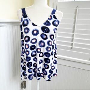 Akemi + Kin Anthropologie White, Blue & Red Circle Print V-Neck Tank Size XS